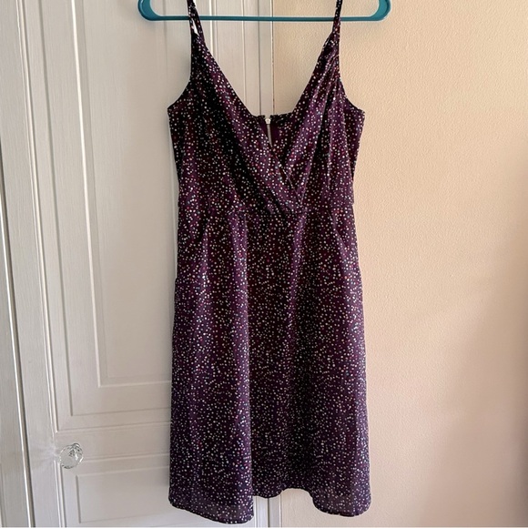 Elegant Purple Spaghetti Strap Gap Dress Size 8 Polka Dot Fit & Flare - Picture 1 of 7